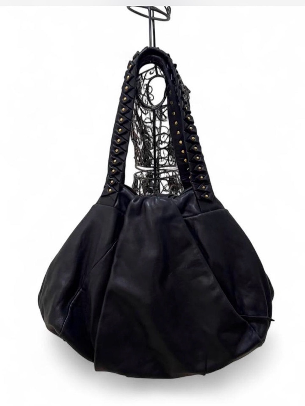 Diane Von Furstenberg Black Leather Stud-Trim Shoulder Bag